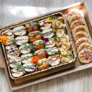 Tray of sandwiches and cookies for a birthday party event