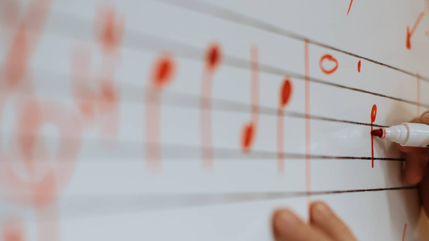 Writing out music notes on board