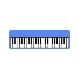 A blue piano keyboard on a green background, perfect for music lessons.