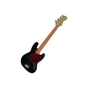 An illustration of a bass guitar on a brown background, perfect for music enthusiasts or those interested in music lessons.