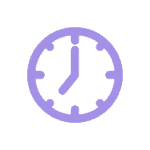 A purple clock icon on a black background.