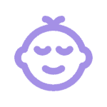 A purple icon of a baby's face on a black background.