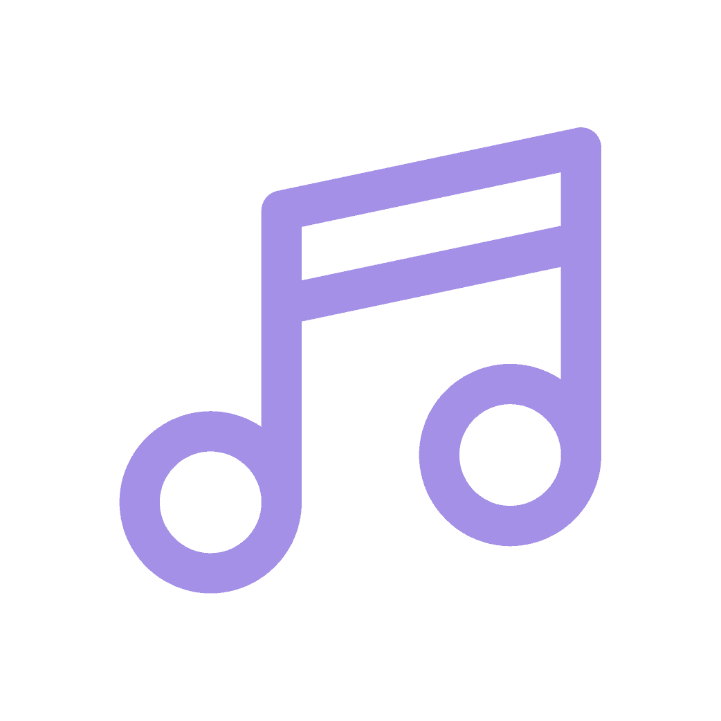 A purple music note icon on a black background.