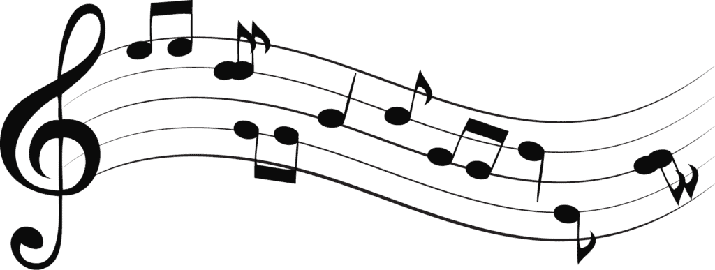 New design featuring music notes on a black background.