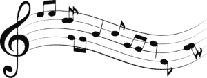 New design featuring music notes on a black background.