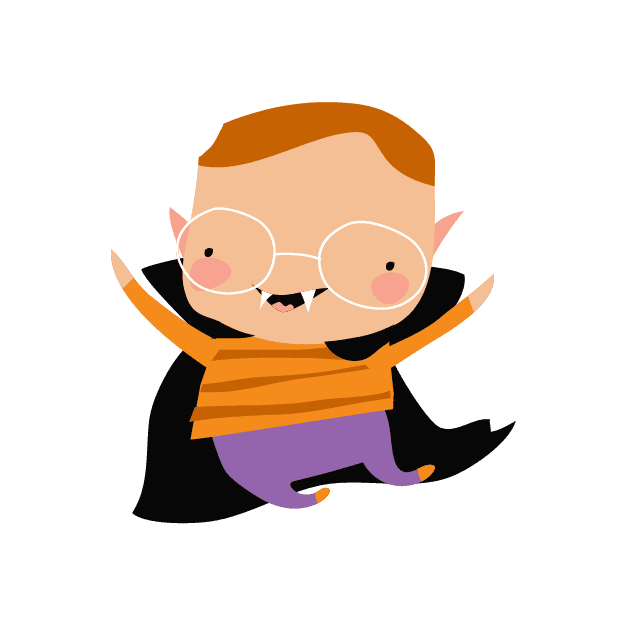 A cartoon boy with glasses and a cloak.