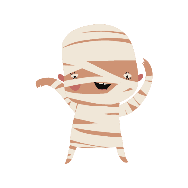 A cartoon mummy with a bandage on his head.