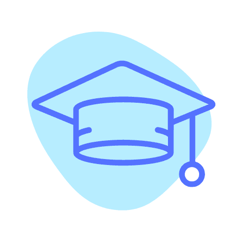 a blue graduation cap icon on a bright light blue background