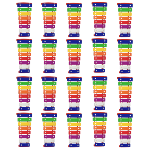 4 rows of 5 rainbow colored xylophones