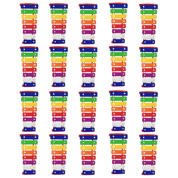 4 rows of 5 rainbow colored xylophones